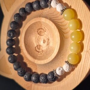 Artisan crafted Yellow Jade with White and Black Lava Beads Bracelet